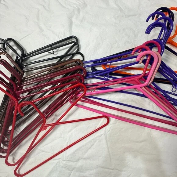 LOT of 46 Multicolor Neon Green Plastic Hangers Vintage Tubular Thick Standard - Picture 10 of 10